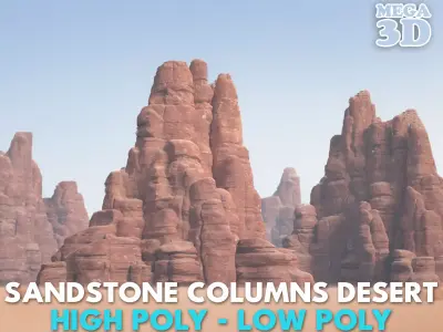 14 Sandstone Columns Desert - 241025 Low-poly 3D model