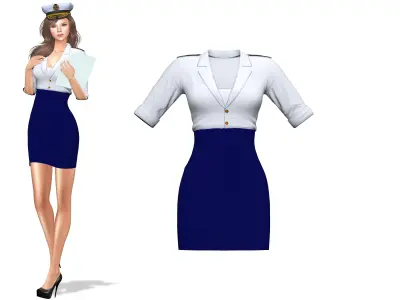 Female Admiral Marine Uniform Low-poly 3D model