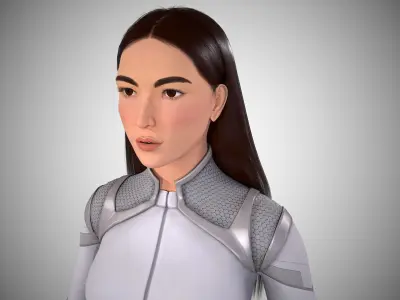 Scifi character for spaceship crew member girl Low-poly 3D model