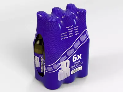 6 pack 330ml shrinkwrapped bottles 3D model