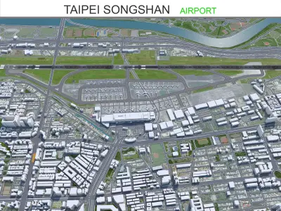 Taipei Songshan Airport 5km Low-poly 3D model