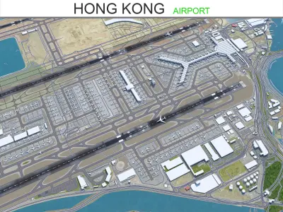 Hong Kong Airport 10km Low-poly 3D model