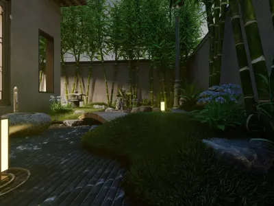 Elegant and classical Chinese Japanese style small courtyard 3D model