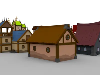 cartoon house bridge fence Low-poly 3D model