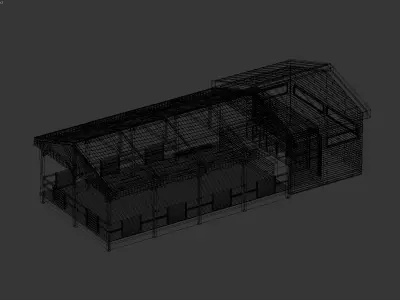 Wooden Outdoor Pavilion with Striped Canopy 3D model