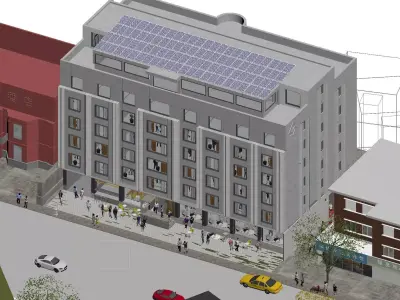 Modern Boutique Hotel Exterior Urban Street View 3D model