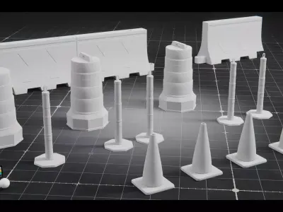 Low Poly Traffic Environment Kit  Road-Props-Signs-Barriers Low-poly 3D model