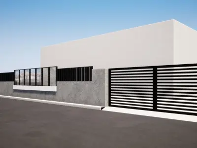 compound wall and gate design fencing wall and entrance gate 3D model