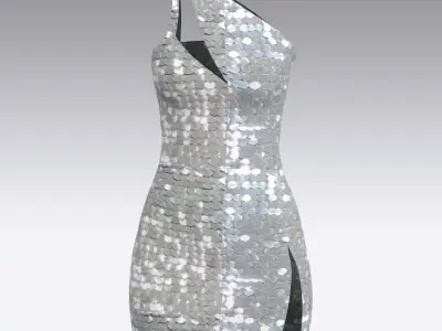Dress glitter asymetric one shoulder heart Low-poly 3D model