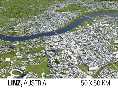 Linz Austria 50x50km 3D model