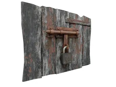 Rusty old door latch and lock   Low-poly 3D model