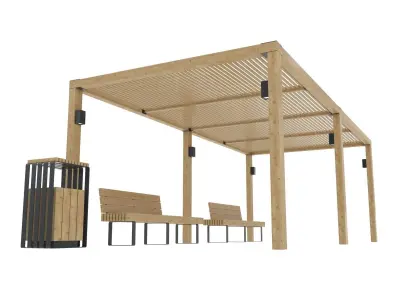 Pergola With Bench and Dustbin 3D model