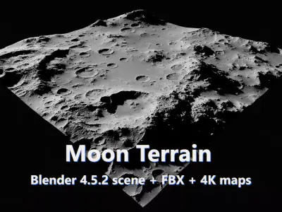 Moon Terrain Blender FBX 4K maps 3D model