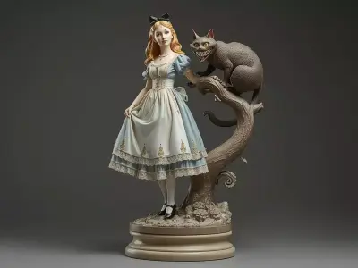 Alice and Cheshire Cat Sculpture STL Commercial License 3D print model