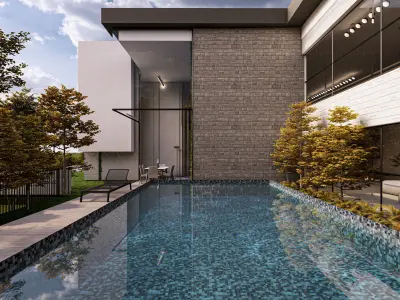 Modern Biophilic Villa Design Interior and Exterior Design Low-poly 3D model