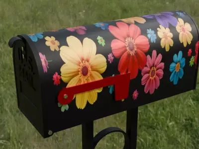 Painted Mailbox with Flowers Low-poly 3D model
