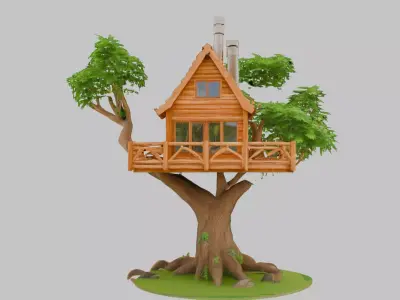Amazing Wooden Treehouse Low-poly 3D Model Low-poly 3D model