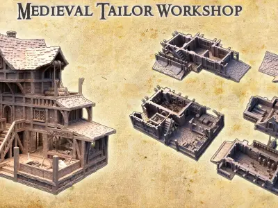 Medieval Tailor Workshop Tabletop Terrain 28 MM 3D print model