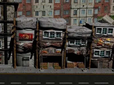 Ruined street Low-poly 3D model