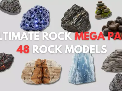  ROCK PACK  MEGA 48 Realistic Environment Rocks Low-poly 3D model