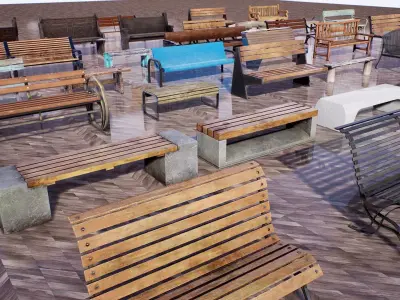 Ultimate Benches Package  30 Assets Low-poly 3D model