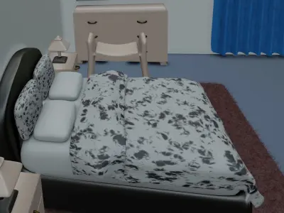 Bedroom with bed and dresser Free 3D model