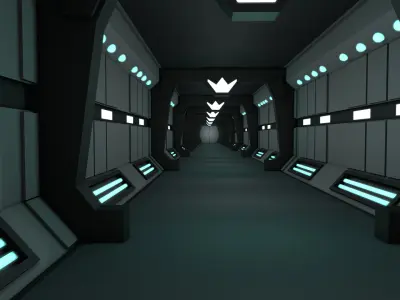 Sci fi Corridor Low-poly 3D model 20