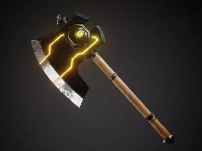 Scifi Battle Axe Low-poly 3D model