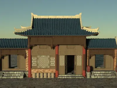 Front door of China house Low-poly 3D model