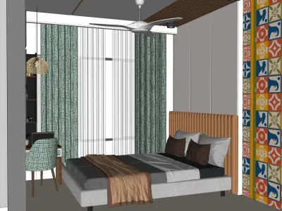 Cozy Bedroom Interior with Study Corner Traditional And  Modern Low-poly 3D model