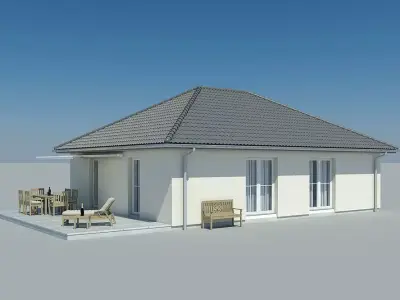Bungalow house with patio furniture 3D model