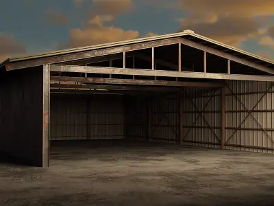 Industrial Hangar Warehouse Low-poly 3D model