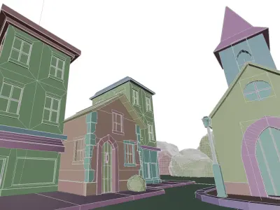 Stylized Low-Poly Village Scene Low-poly 3D model