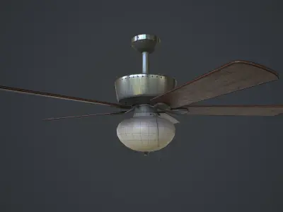 Wooden Ceiling Fan Low-poly 3D model