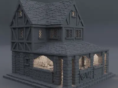 Medieval Small Market Tabletop Terrain 28 MM 3D print model