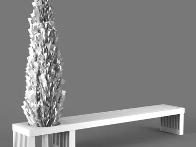 bench1256 bench with potted tree 3D model