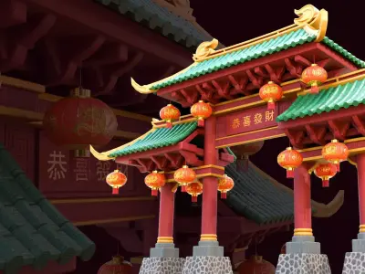 Oriental Chinese New Year Grand Gate  I Low Poly PBR Low-poly 3D model