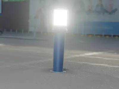 Low-Poly Blue Light Column 21 - Street Light Set-9 Low-poly 3D model