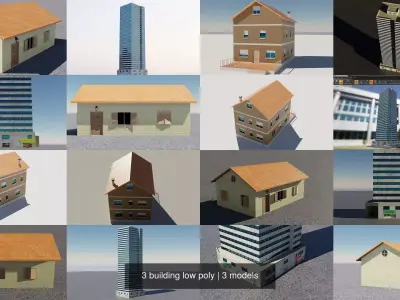 3 building low poly house 3D Model Pack