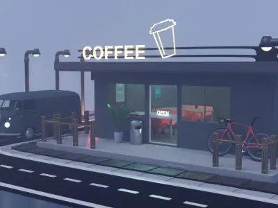 Coffee Shop Night 3D model