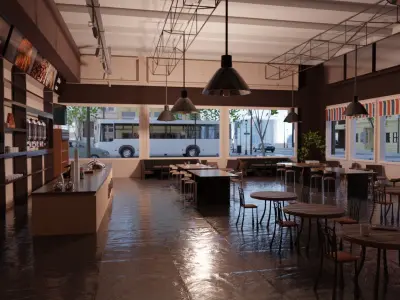 Coffee shop in New York Low-poly 3D model