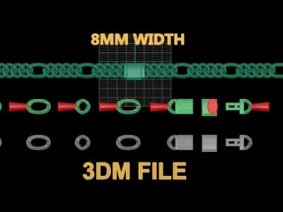 Figaro Cuban Chain Link Rounded Frame 8mm Width 3D print model