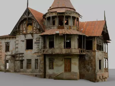 Abandoned House Victorian Manor Ruined Mansion Low-poly 3D model
