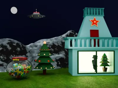 Sci Fi UFO Spaceship 3D Model Game Ready  Alien Animated Lights Low-poly 3D model