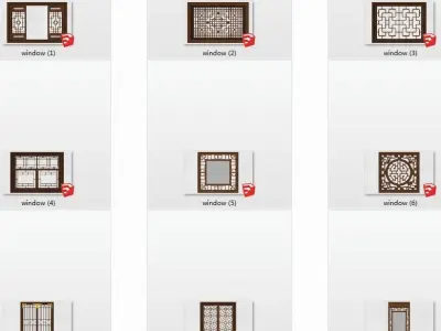 Chinese window architectural style pattern 3D model