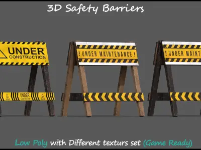 3D Safety Barriers Game Ready Low-poly 3D model