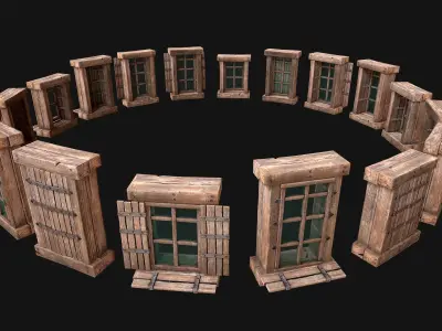 Medieval Windows Set Low-poly 3D model