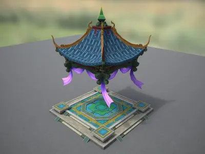Chinese  Gazebo Octagonal Pavilion Low-poly 3D model