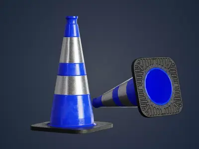 Blue traffic cone with reflector PBR Game-Ready Low-poly 3D model