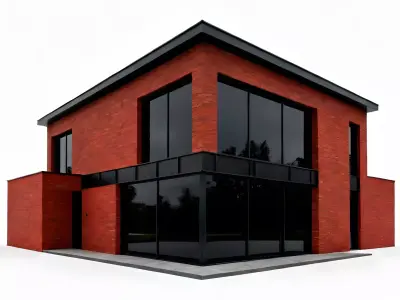 Contemporary Brick and Glass Corner House 3D Model Low-poly 3D model